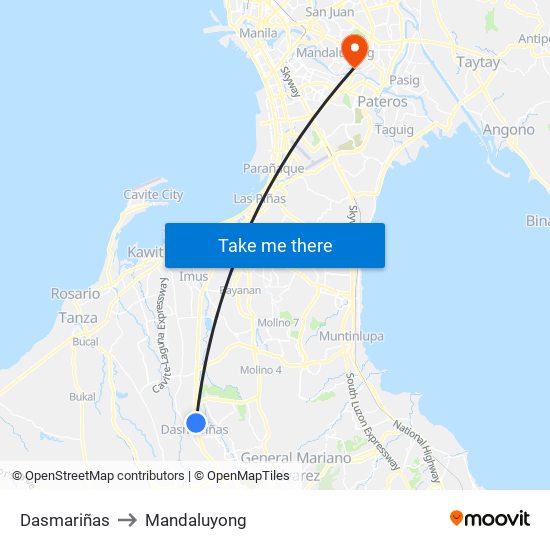 Dasmariñas to Mandaluyong map