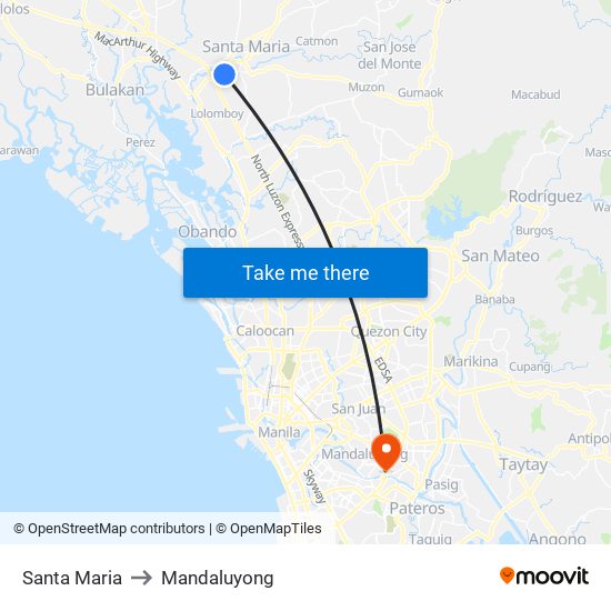 Santa Maria to Mandaluyong map