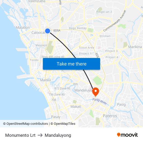 Monumento Lrt to Mandaluyong map