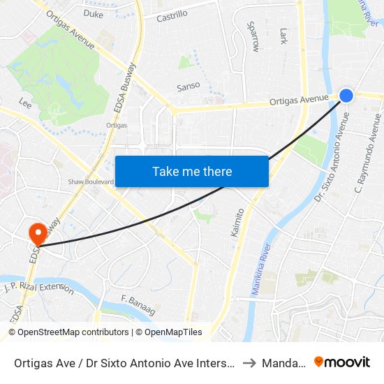 Ortigas Ave / Dr Sixto Antonio Ave Intersection, Pasig City, Manila to Mandaluyong map