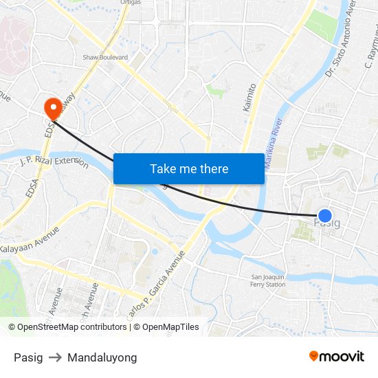 Pasig to Mandaluyong map