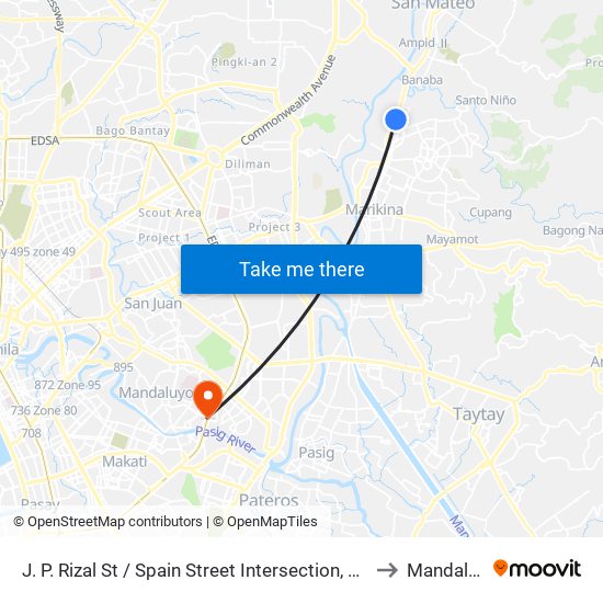 J. P. Rizal St / Spain Street Intersection, Marikina City, Manila to Mandaluyong map