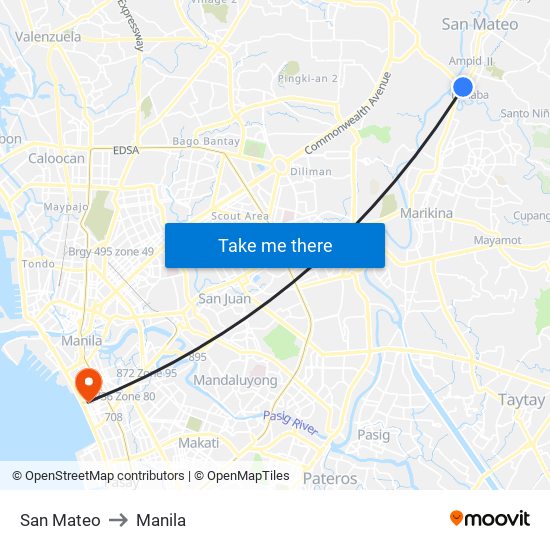 San Mateo to Manila map