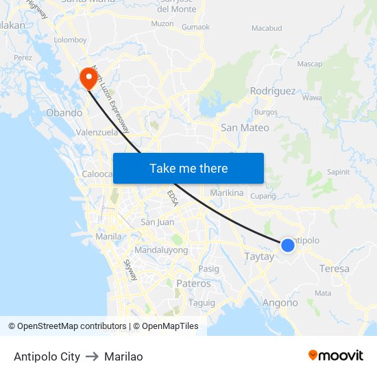 Antipolo City to Marilao map