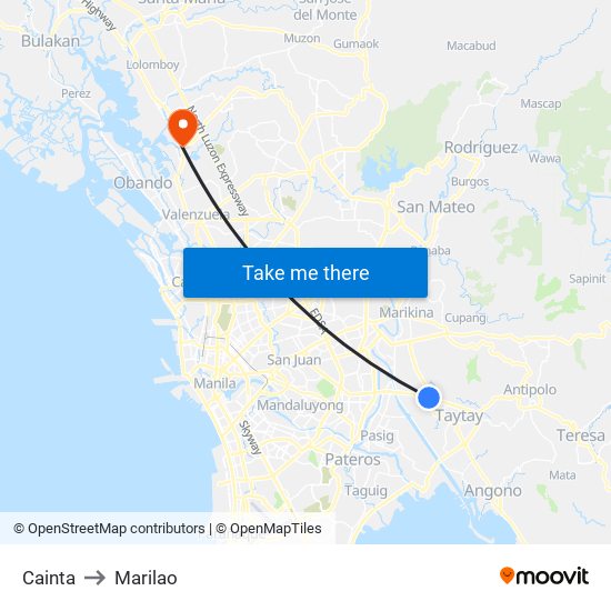 Cainta to Marilao map