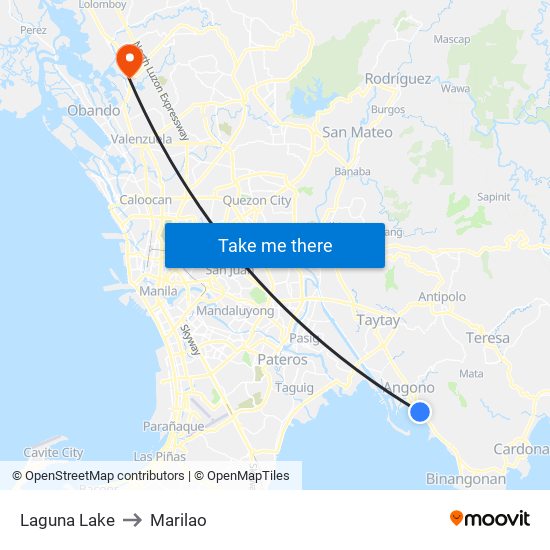 Laguna Lake to Marilao map