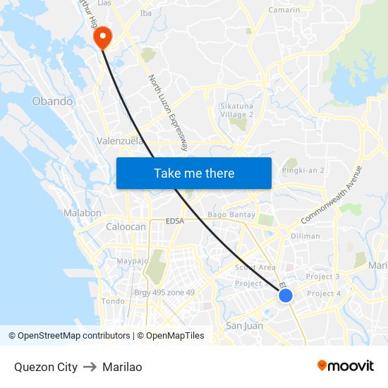 Quezon City to Marilao map