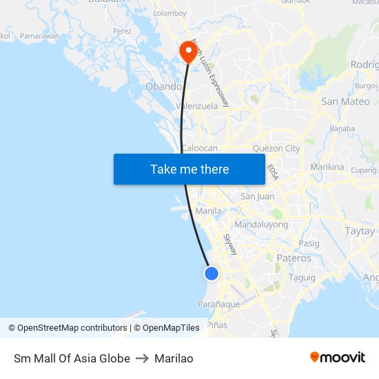 Sm Mall Of Asia Globe to Marilao map