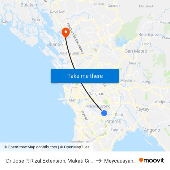 Dr Jose P. Rizal Extension, Makati City, Manila to Meycauayan City map