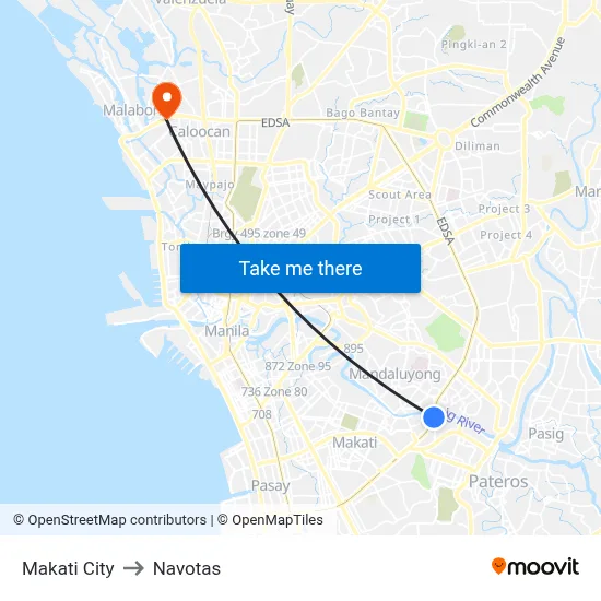 Makati City to Navotas map