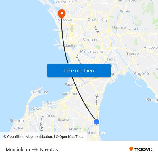 Muntinlupa to Navotas map