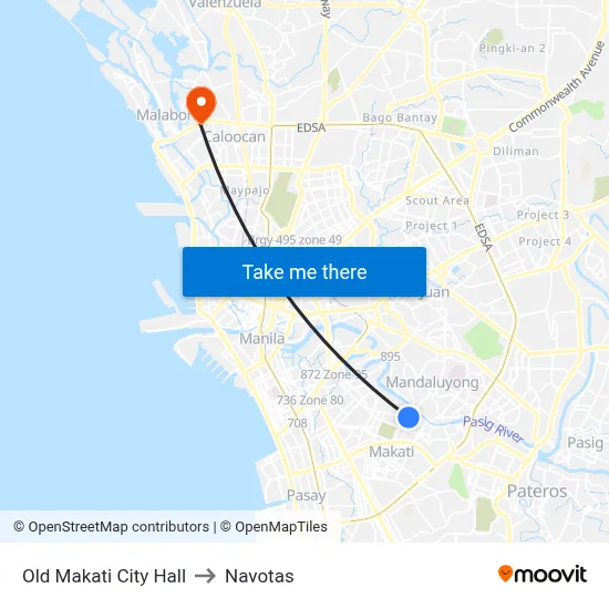 Old Makati City Hall to Navotas map