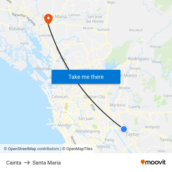 Cainta to Santa Maria map