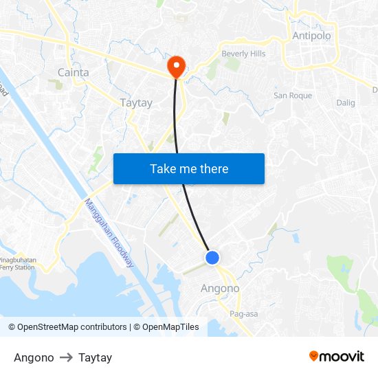 Angono to Taytay map