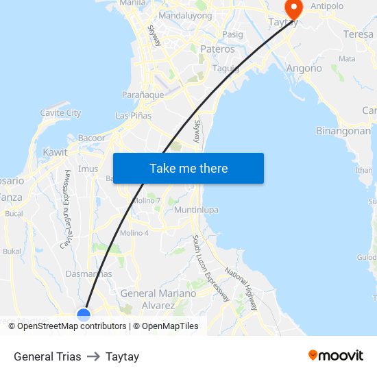 General Trias to Taytay map