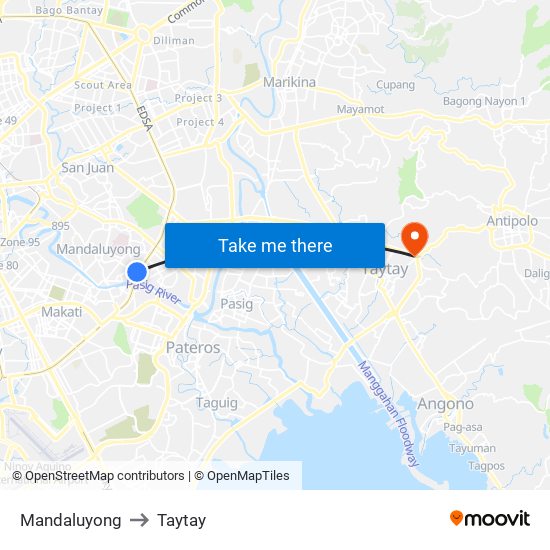 Mandaluyong to Taytay map