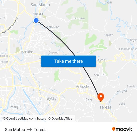 San Mateo to Teresa map