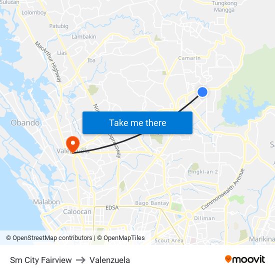 Sm City Fairview to Valenzuela map