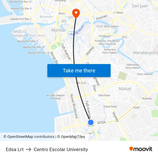 Edsa Lrt to Centro Escolar University map