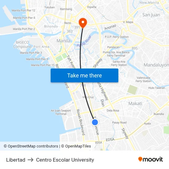 Libertad to Centro Escolar University map