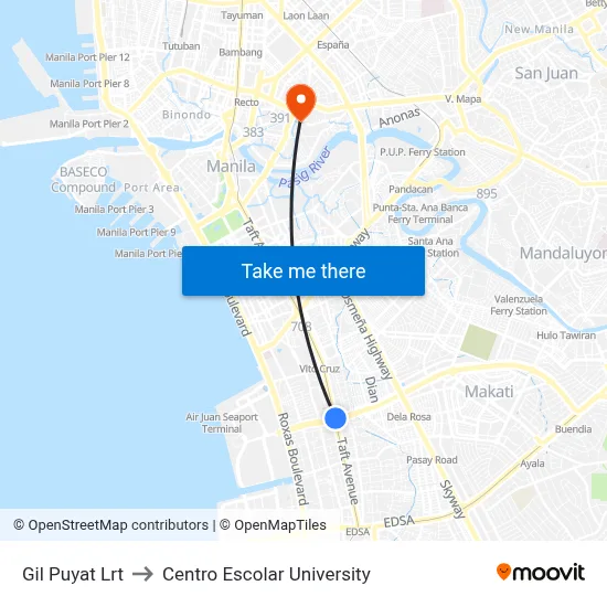 Gil Puyat Lrt to Centro Escolar University map