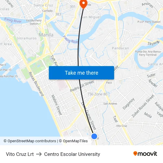 Vito Cruz Lrt to Centro Escolar University map