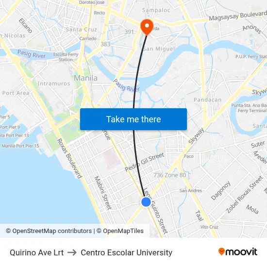 Quirino Ave Lrt to Centro Escolar University map