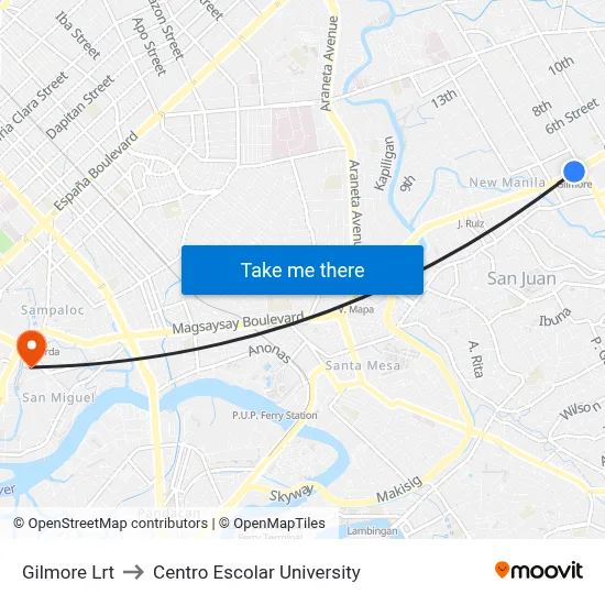 Gilmore Lrt to Centro Escolar University map
