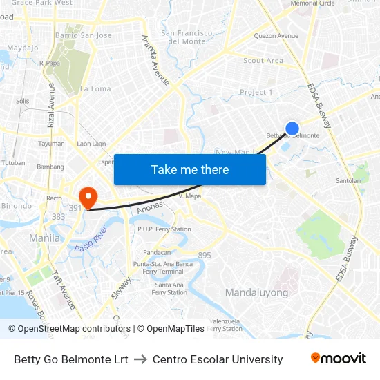 Betty Go Belmonte Lrt to Centro Escolar University map