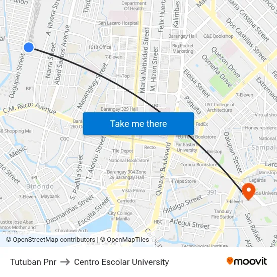 Tutuban Pnr to Centro Escolar University map