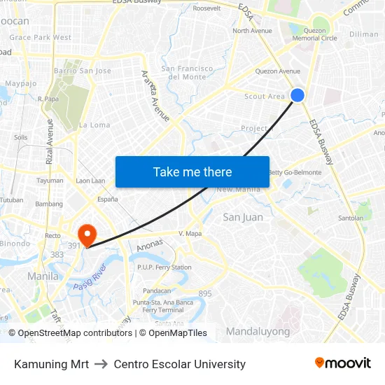 Kamuning Mrt to Centro Escolar University map