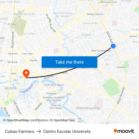 Cubao Farmers to Centro Escolar University map
