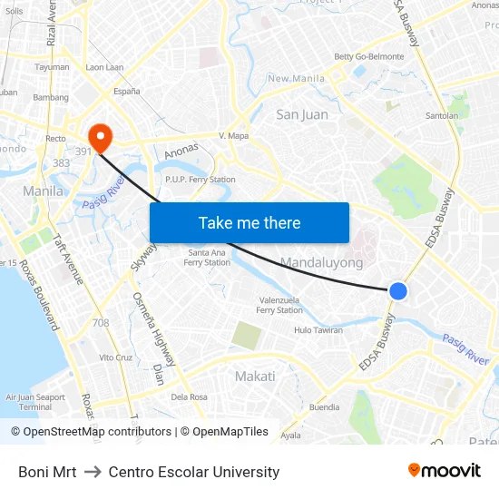Boni Mrt to Centro Escolar University map