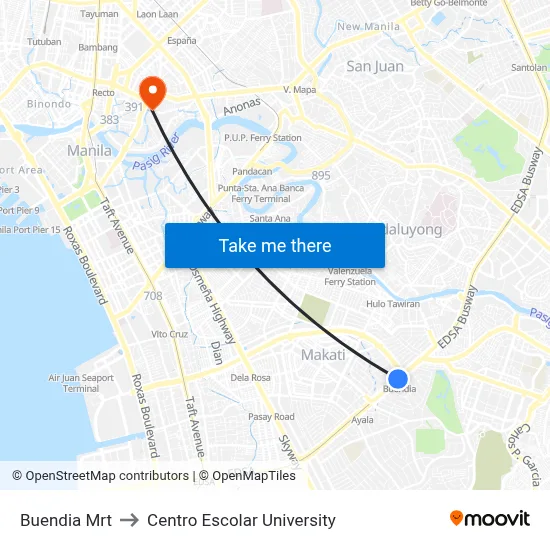 Buendia Mrt to Centro Escolar University map