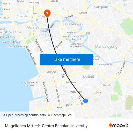Magellanes Mrt to Centro Escolar University map