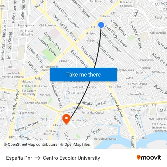 España Pnr to Centro Escolar University map