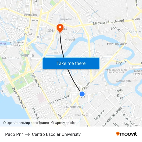 Paco Pnr to Centro Escolar University map