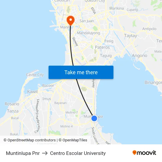 Muntinlupa Pnr to Centro Escolar University map