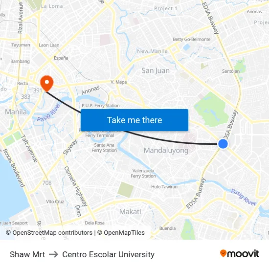 Shaw Mrt to Centro Escolar University map