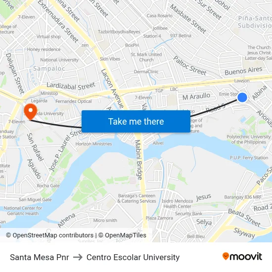 Santa Mesa Pnr to Centro Escolar University map