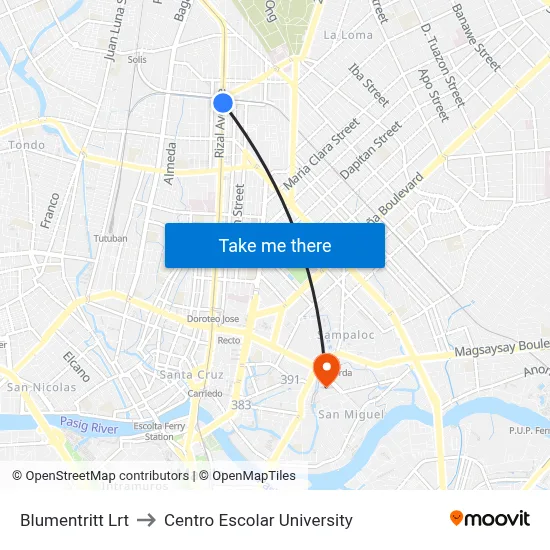Blumentritt Lrt to Centro Escolar University map