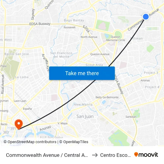 Commonwealth Avenue / Central Avenue Intersection, Quezon City to Centro Escolar University map