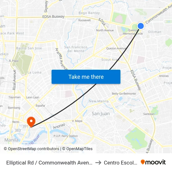 Elliptical Rd / Commonwealth Avenue Intersection, Quezon City to Centro Escolar University map