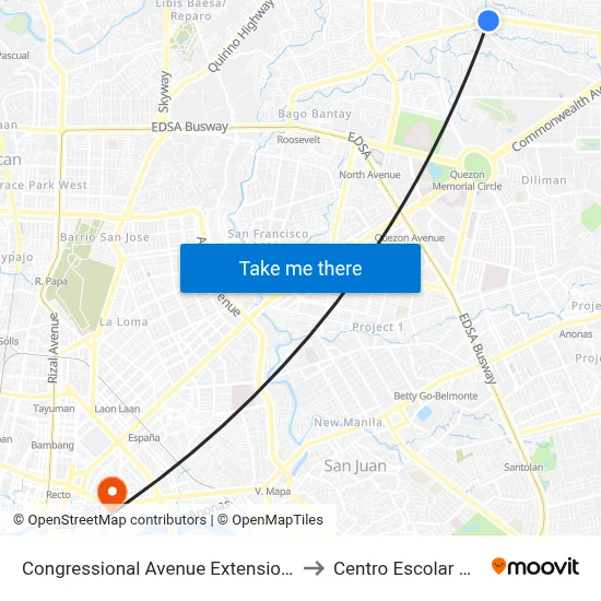Congressional Avenue Extension, Quezon City to Centro Escolar University map