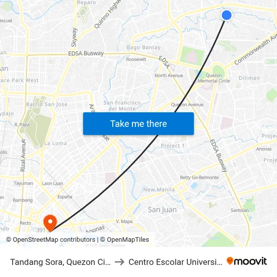 Tandang Sora, Quezon City to Centro Escolar University map