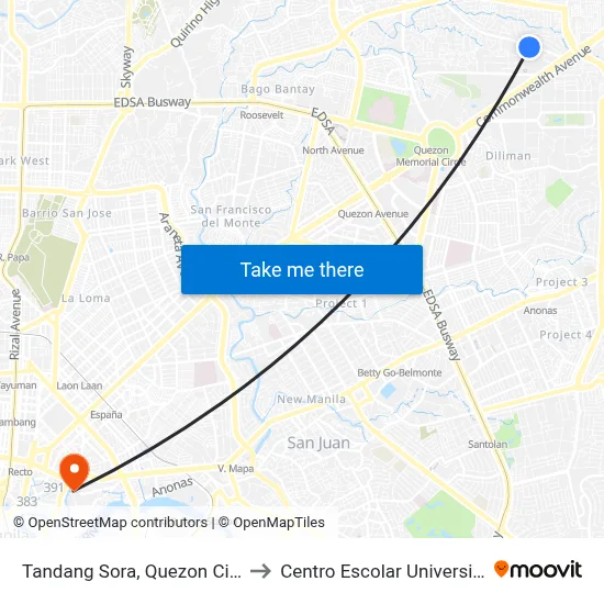 Tandang Sora, Quezon City to Centro Escolar University map