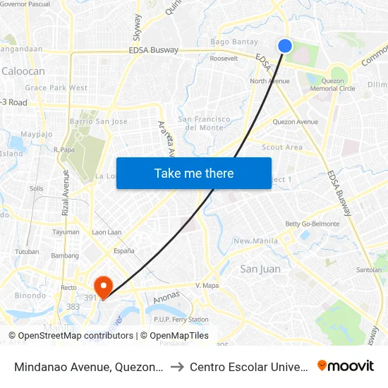 Mindanao Avenue, Quezon City to Centro Escolar University map