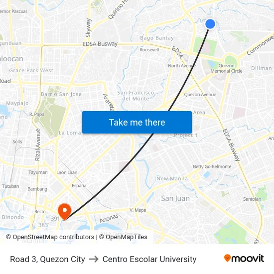 Road 3, Quezon City to Centro Escolar University map