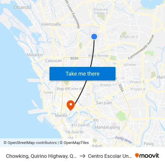 Chowking, Quirino Highway, Quezon City to Centro Escolar University map
