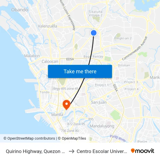 Quirino Highway, Quezon City to Centro Escolar University map